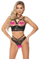 Abierta Fina Lace Longline Bra & Crotchless Rio Thong Set - cena, porovnanie