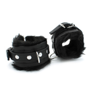 Kiotos Fluffy Inside Black Leather Handcuff - cena, porovnanie