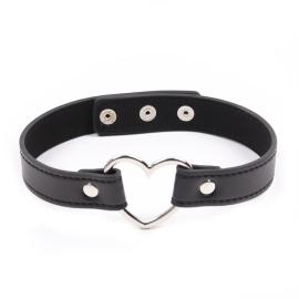 Fetish Addict Collar with Heart Shaped Hoop Adjustable