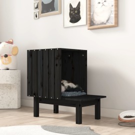 vidaXL Mačací domček čierny 60x36x60 cm borovicový masív