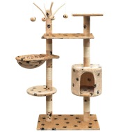 vidaXL Škrabadlo pre mačky so sisalovými stĺpikmi, 125 cm, béžové s potlačou labiek - cena, porovnanie