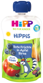 Hipp BIO HiPPiS Jablko-Hruška-Červené ovocie + železo 100g
