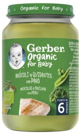 Gerber Organic detský príkrm brokolica s hráškom a morčacím mäsom 190g