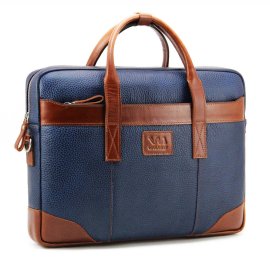 Valmio Modrá kožená taška na notebook Carlsbad