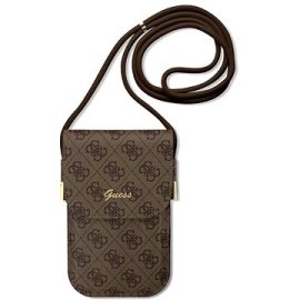 Guess PU 4G Metal Logo Script Phone Bag Brown