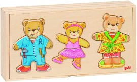 Goki Kombinačné drevené puzzle Obleč medvedíkov!