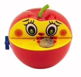 Teddies Pokladnička červené jablko s červíkom na kľúčik plast 11x10cm