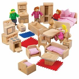 Bigjigs Toys Sada nábytku do domčeka a postavičiek rodiny