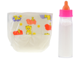 Mikro Fľaštička s mliekom 13,5cm a plienka pre bábiky
