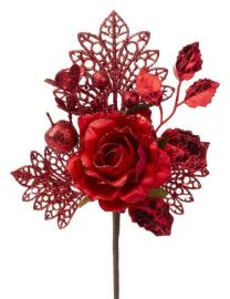 Strend Pro Vetvička s ružou, červená 25,5cm, 6ks
