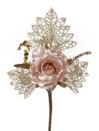 MagicHome Vetvička s ružou, ružovo - zlatá, 26cm - cena, porovnanie