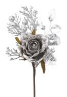 MagicHome Vetvička s ružou, sivá, 26cm, - cena, porovnanie