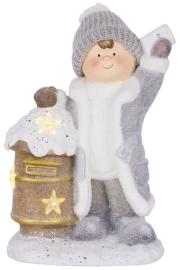 MagicHome Dekorácia Vianoce, Chlapček so schránkou, 1 LED, keramika, 33x23x45 cm
