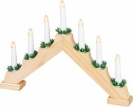 MagicHome Svietnik Vianoce, 7x LED teplá biela, imitácia dreva, interiér, 39x4,5x29 cm
