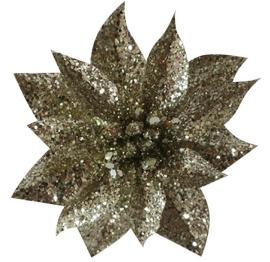 MagicHome Kvet GlitterPoinsettia, so štipcom, šampaň, 9x8cm