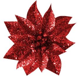 MagicHome Kvet GlitterPoinsettia, so štipcom, červený, 9x8cm