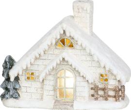 MagicHome Dekorácia Vianoce, Domček s komínom, keramika, 40 cm, LED