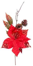 MagicHome Vetvička Vianoce, s kvetom poinsettia, červená, 34 cm