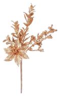 MagicHome Vetvička Vianoce, s kvetom poinsettia a bobuľkami, zlatá, 24 cm. - cena, porovnanie