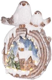 MagicHome Dekorácia Vianoce, Vtáčiky s domčekmi, LED, keramika, 33,3x16,5x47 cm