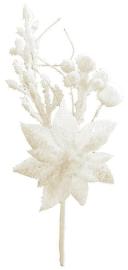 MagicHome Vetvička Vianoce, s kvetom poinsettia, biela, 19 cm