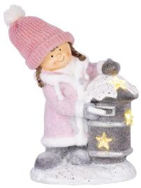 MagicHome Dekorácia Vianoce, Dievčatko so schránkou, 1 LED, keramika, 31x23x43 cm