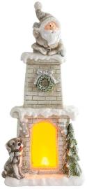 MagicHome Dekorácia Vianoce, Santa v komíne, krb, 9 LED, keramika, 28x18,50x60 cm