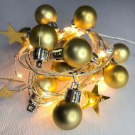 MagicHome Reťaz Vianoce Ball, 20 LED teplá biela, s guľami a hviezdami, zlatá, 2xAA - cena, porovnanie