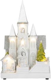 MagicHome Dekorácia Vianoce, Kostol s betlehemom, 6 LED biela, 3xAA, interiér, 17x13x25 cm