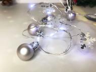 MagicHome Reťaz Vianoce Ball, 20 LED studená biela, s guľami a vločkami, strieborná - cena, porovnanie