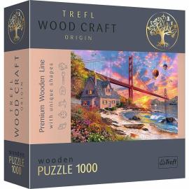Trefl Drevené puzzle 1000 - Západ slnka nad mostom Golden Gate