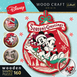 Trefl Drevené puzzle 160 - Vianočné dobrodružstvo Mickeyho a Minnie