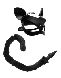 Tailz Black Cat Tail Anal Plug & Mask Set