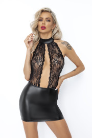 Noir Handmade F279 Short Powerwetlook Dress with Lace Top