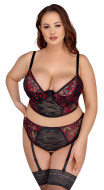 Cottelli Curves Longline Bra & Suspender Thong 2-Tone Lace Set - cena, porovnanie