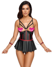 Cottelli Bondage Longline Bra & Crotchless Thong Matte Look Set