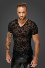 Noir Handmade H071 Leopard Flock V-Neck T-Shirt