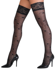 Cottelli Hold-up Stockings with Delicate Rose Pattern