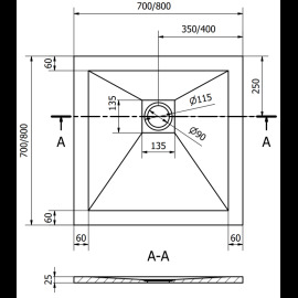 Mexen Stone+ štvorcová sprchová vanička 70x70cm 44107070