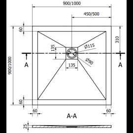 Mexen Stone+ štvorcová sprchová vanička 90x90cm 44619090