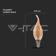 V-Tac LED žiarovka E14 C37 4W 2200K amber filament twist - cena, porovnanie
