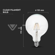 V-Tac LED žiarovka E27 G125 12,5W 3000K filament - cena, porovnanie