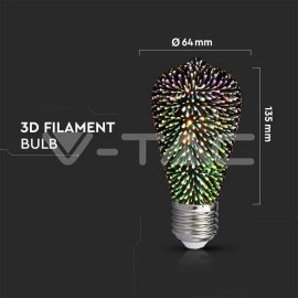 V-Tac LED žiarovka E27 ST64 3W 3000K 3D filament