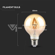 V-Tac LED žiarovka E27 G80 4W 2200K amber filament - cena, porovnanie