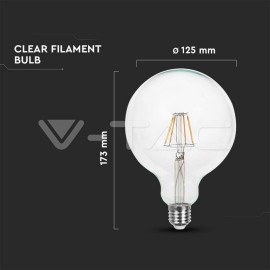 V-Tac LED žiarovka E27 G125 10W 3000K filament