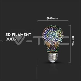V-Tac LED žiarovka - E27 A60 3W 3D filament
