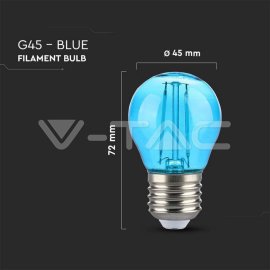 V-Tac LED žiarovka E27 G45 2W modrá filament