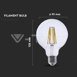 V-Tac LED žiarovka E27 G95 4W 4000K filament