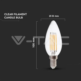 V-Tac LED žiarovka E14 C37 6W 3000K filament