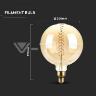 V-Tac LED žiarovka E27 G200 8W 1800K filament stmievateľná - cena, porovnanie
